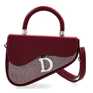 La Marey Burgundy Faux Leather and Rhinestone Sparkling Crossbody Bag with Shoulder Strap La Marey Burgundy Faux Leather and Rhinestone Sparkling Crossbody Bag with Shoulder Strap