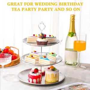 3-Tier Stainless Steel Cupcake Stand - Elegant Dessert Tower & Tiered Serving Tray for Weddings, Tea Parties, and Birthdays - Luxury Fruit & Pastry Display (Gold/Silver)