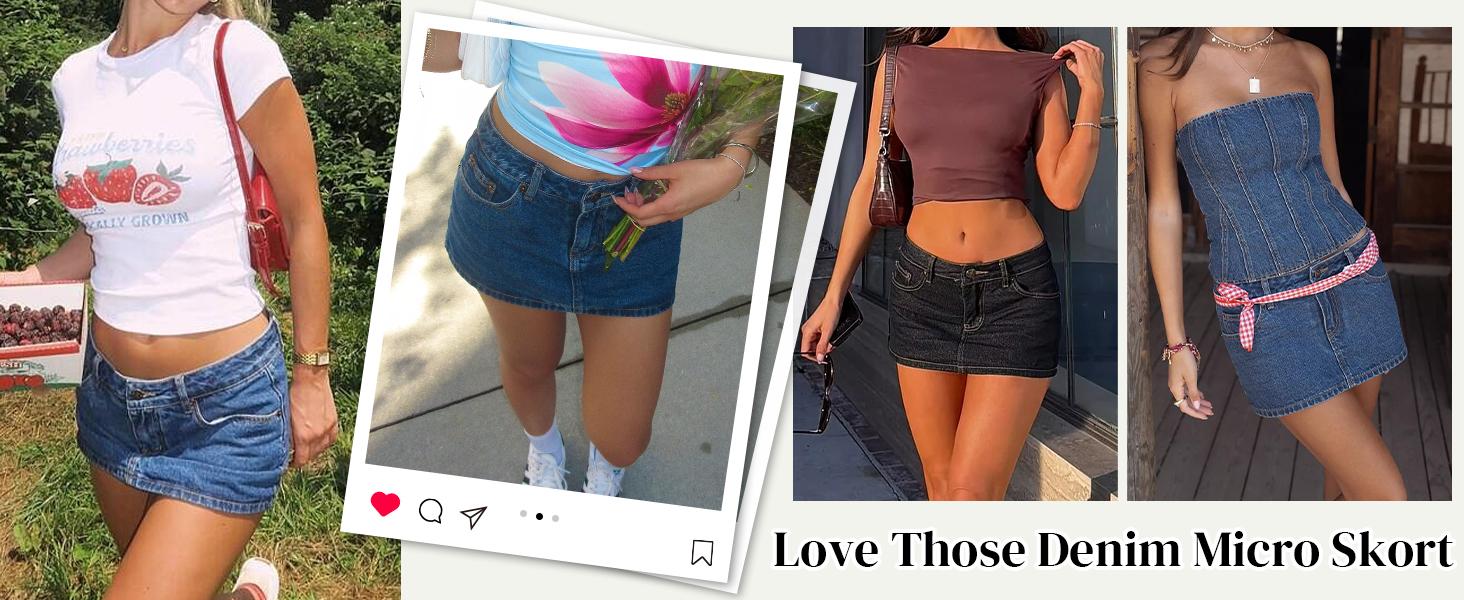 EMMIOL Vintage Blue Fit Denim Mini Jean Skirt for Women - Casual Style Regular Fit Above Knee Cotton Material Multi Belt Loops No Sheer Material Chic Womenswear Machine Washable - Bottom