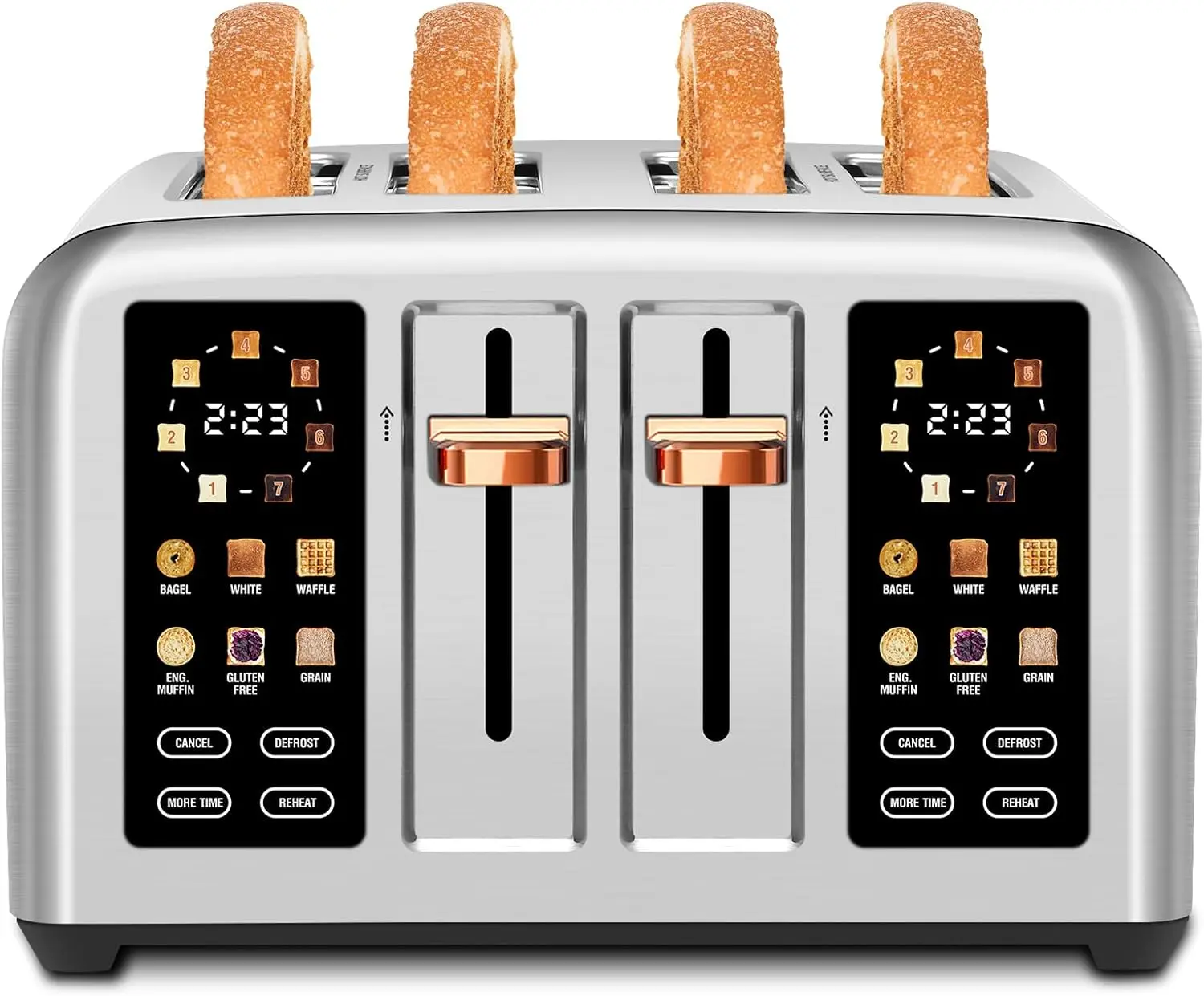 Toaster 4 Slice, Stainless Steel, Touch Screen for Dual Control, Digital Timer,  Toaster with 6 Bread Type, 7 Shade Setting, 1.5''Wide Slot, Removable Crumb Tray, 1800W