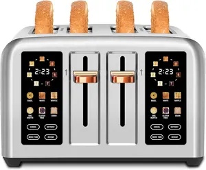 Toaster 4 Slice, Stainless Steel, Touch Screen for Dual Control, Digital Timer,  Toaster with 6 Bread Type, 7 Shade Setting, 1.5''Wide Slot, Removable Crumb Tray, 1800W,  Metallic