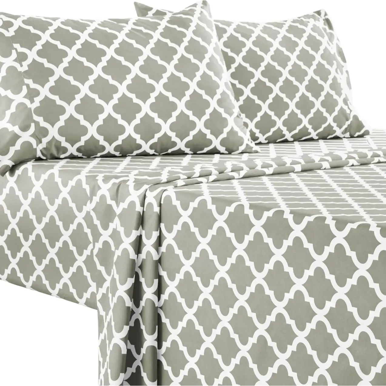 4pc Quatrefoil King Taupe Sheet Set