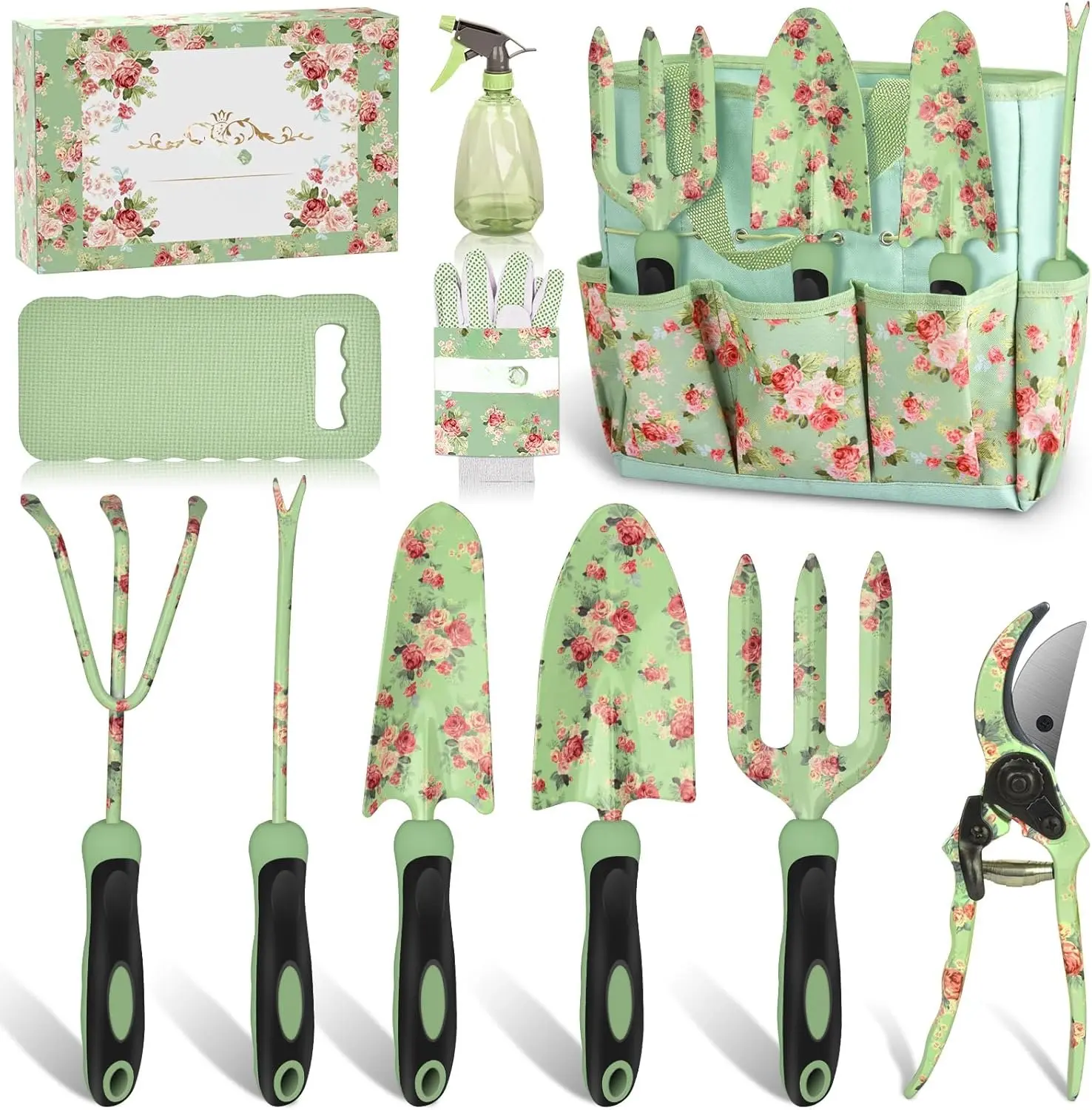 10 count Heavy Duty Stainless Steel Gardening Tools Green 10 count Heavy Duty Stainless Steel Gardening Tools Green