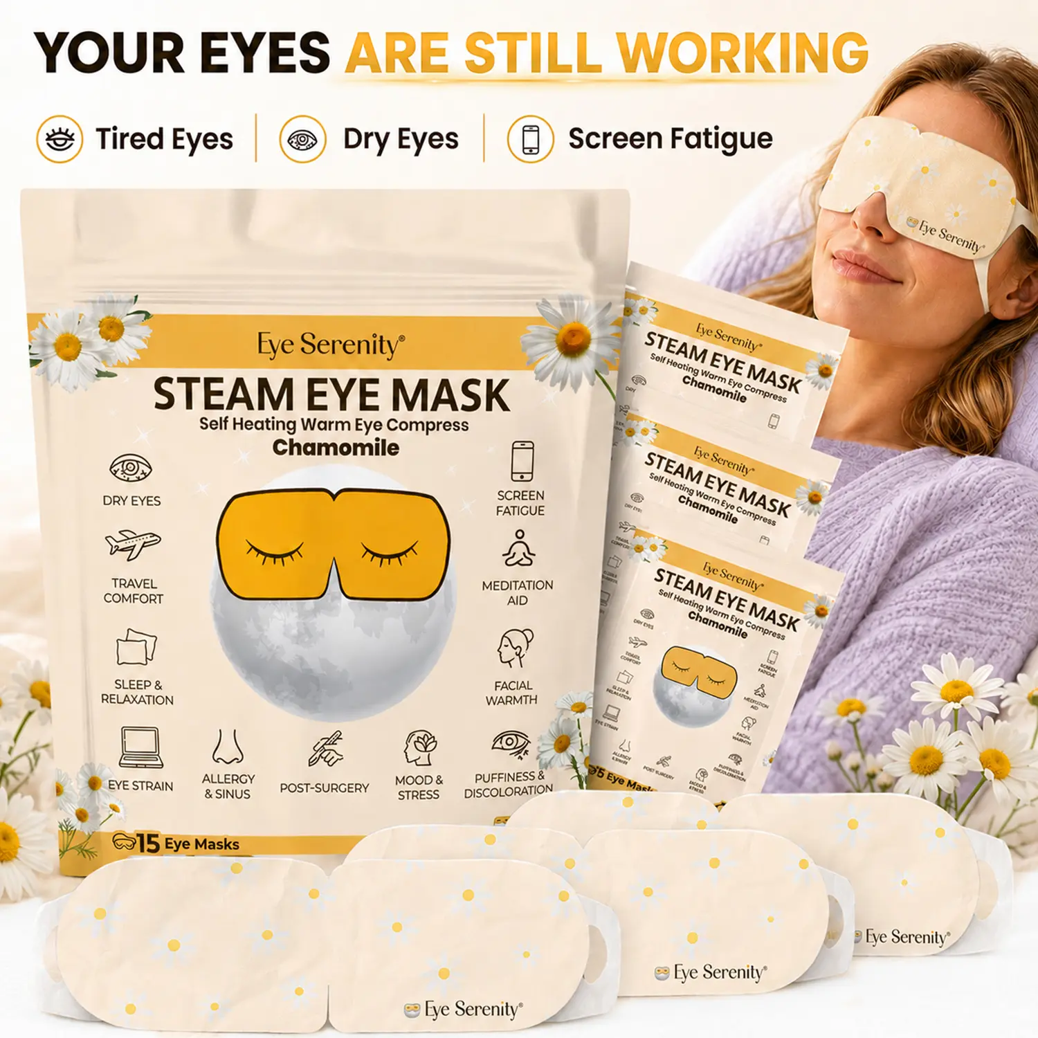 Eye Serenity Steam Eye Mask for Relaxation – Chamomile Eye Serenity Steam Eye Mask for Relaxation – Chamomile