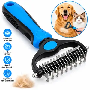 Double Sided Pet Dematting Comb for Dogs & Cats - Round Tip Safe Stainless Steel Detangler Blade, Ergonomic Non-Slip Comfort Handle with Hanging Hole, Removes Matted Knots & Loose Shedding Fur for All Breeds stuff