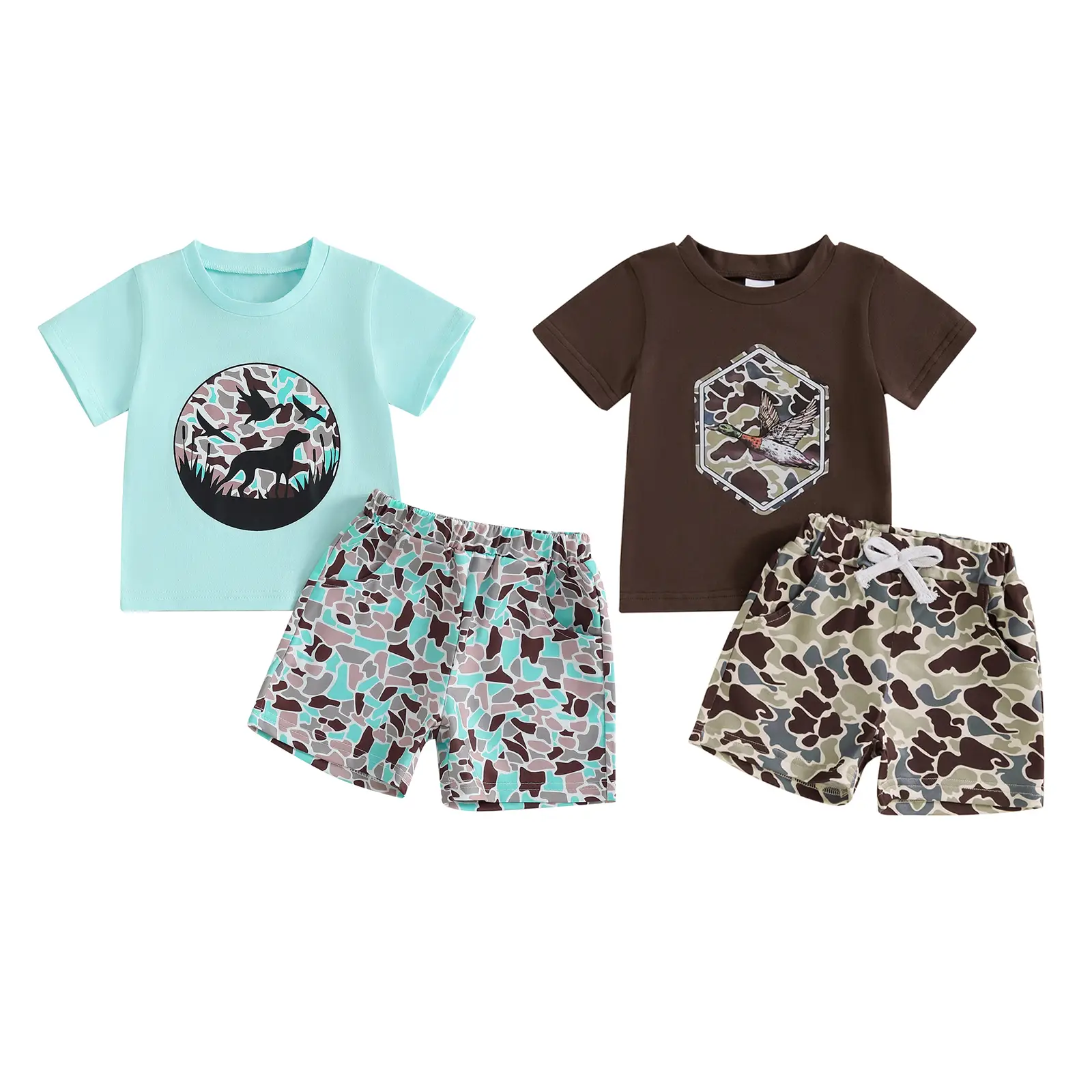 Toddler Baby Boy Duck Hunting Summer Clothes Mallard Duck Dog T Shirt Elastic Waist Pocket Camouflage Shorts