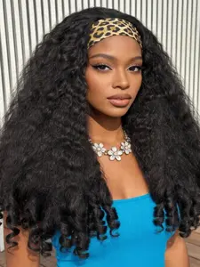 Afro Curly Headband Wig for Women, Kinky Curly Glueless Half Wig, Bouncy Curl Yaki Straight Synthetic Hair Accessory