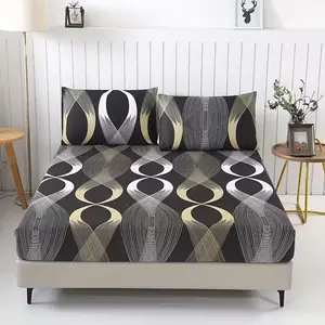 3-Piece Set High-End Digital Print Bedding, Soft Comfortable Plant Geometric Floral Pattern, 1 Fitted Sheet + 2 Pillowcases, No Fillers Included