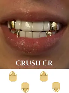 18k Gold Plated Single Tooth Grillz Set, Minimalist Avant-Garde Teeth Jewelry, Hip Hop Streetwear Accessory, Ideal Gift for Birthdays