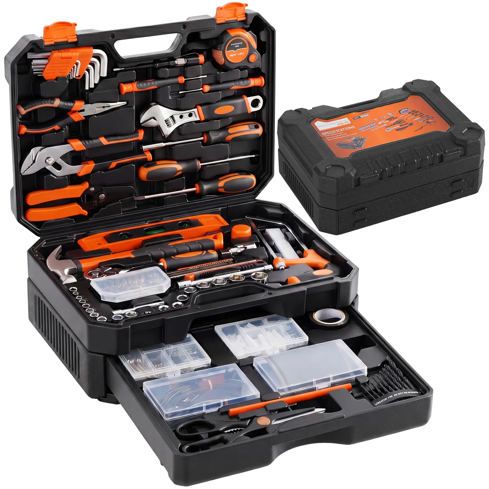 330 Piece Home Repair Tool Kit with Pull-Out Drawer, Carbon & Cr-V Steel Tool Box, Complete Homeowners Repair Kit for DIY & Auto Maintenance for Home