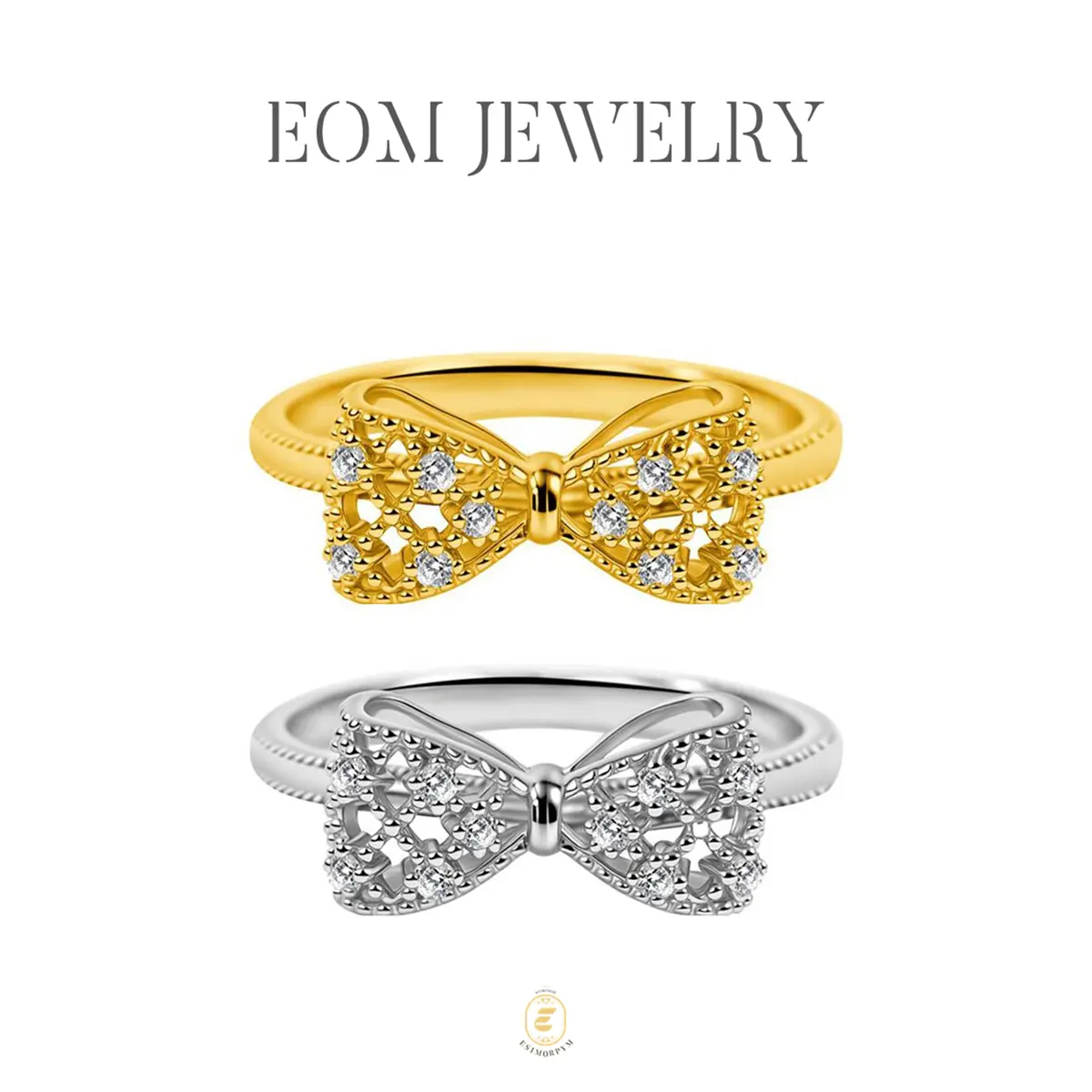 EOM 18K Gold-Plated Moissanite Dreamy Bow Ring Silver-Plated Eternal Knot Ring Silver-Plated Jewelry Perfect Birthday Engagement Wedding Anniversary Christmas Gift