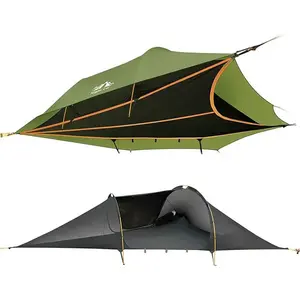 Night Cat Triangle Hammocks 2-Persons Lay Flat 3 Point Hammock Tent with Bug Net Rainfly 13ft 440 LBS Tree Supplies Outdoor 150D Thicken Polyester Natural