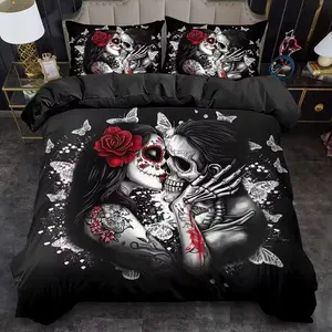 Valentine's Day Skull Couple Duvet Cover Set, Bedroom Bedding Set, Soft Comfortable Bedding, Zipper Closure, Perfect Gift for Animal Lovers, Decorative Duvet Cover