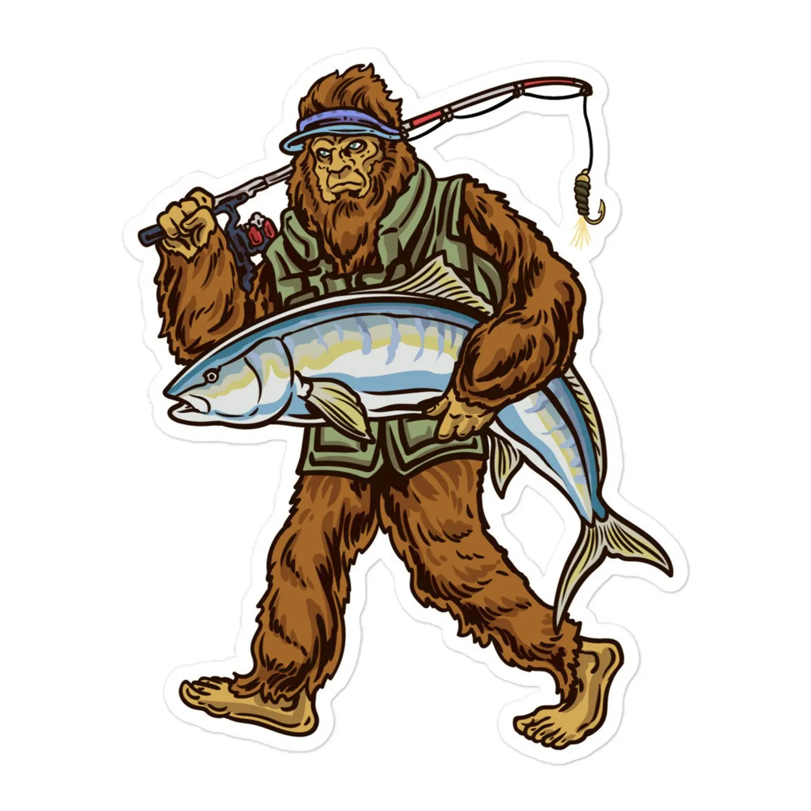 Kingfish Fishing Bigfoot Stickers - Unique Vinyl Decals for Fishermen and Sasquatch Enthusiasts - Waterproof Outdoor Decor - Fishing Gift