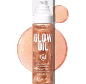 Body Glow Oil, Broad Spectrum SPF 50, Glitter Shimmer Sunscreen Body Oil Lotion with Sequin Mica, Lightweight Non-Sticky Moisturizer with Coconut, Skin Illuminator Glowing Results (02# Rose Gold)