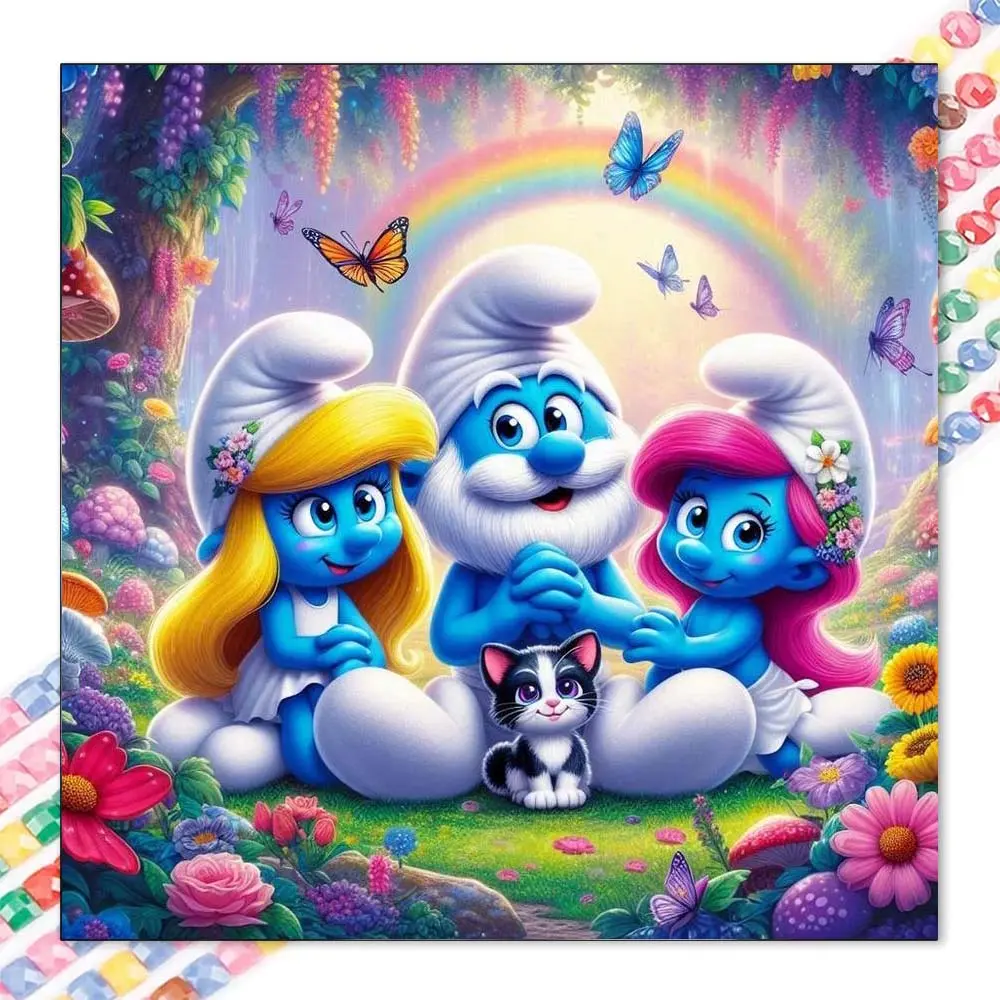 1pcs 5D DIY diamond painting kit, 5D diamond art set, DIY decoration, Smurfs, rainbow, garden diamond painting kit with full round drills, mosaic, diamond art, DIY art home decoration, suitable for Halloween and Christmas, DIY Craft Supplies