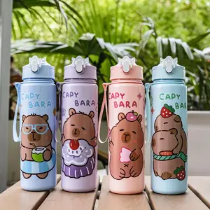Cute Durable New Anime Capybara Print Water Bottle, Outdoor Casual Cartoon Sports Flask 700ML with Straw Lid, Backpack, Leakproof Design Tumbler