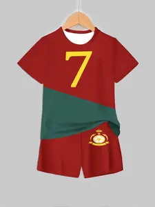 Kids Portugal No.7 Cristiano Ronaldo Print Short Sleeve & Shorts Loungewear Set Pajama Sets