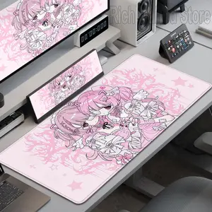 Anime Cute Angel Girls Mouse Pad Laptop Gaming Extended Desk Mat PC Kawaii Gamer Cabinet Mousepad XXL Keyboard Rug Pink Carpet