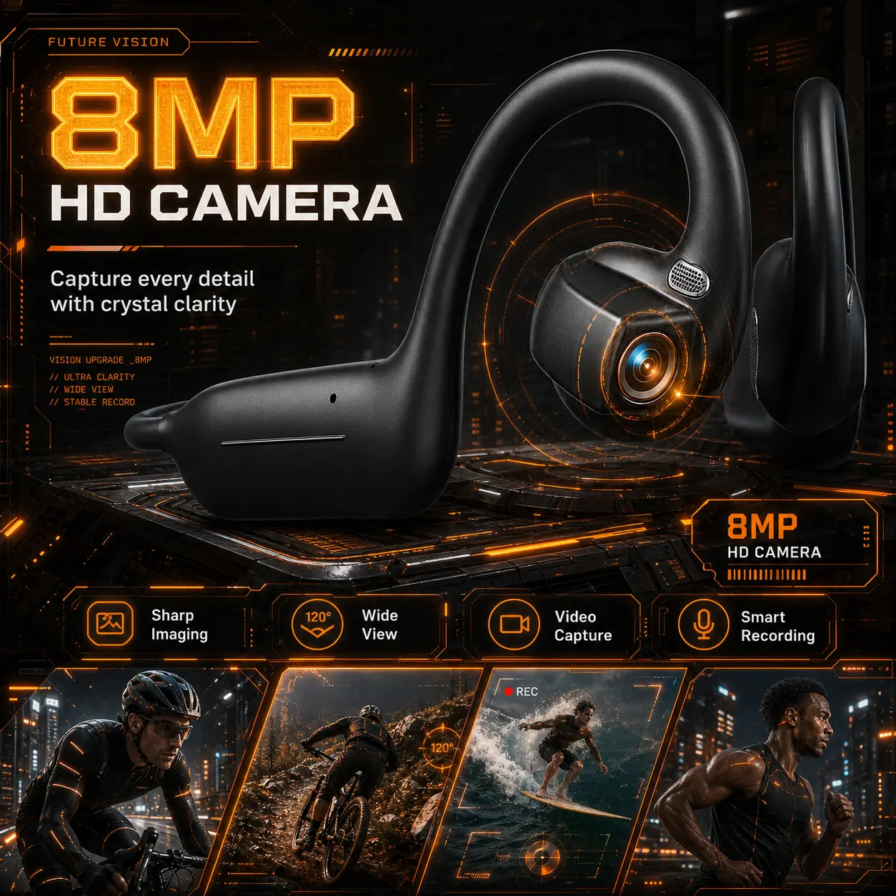 ASUS Adol OWS-G206 Bluetooth Headphones With 8MP EIS Stabilized Camera, First-person perspective