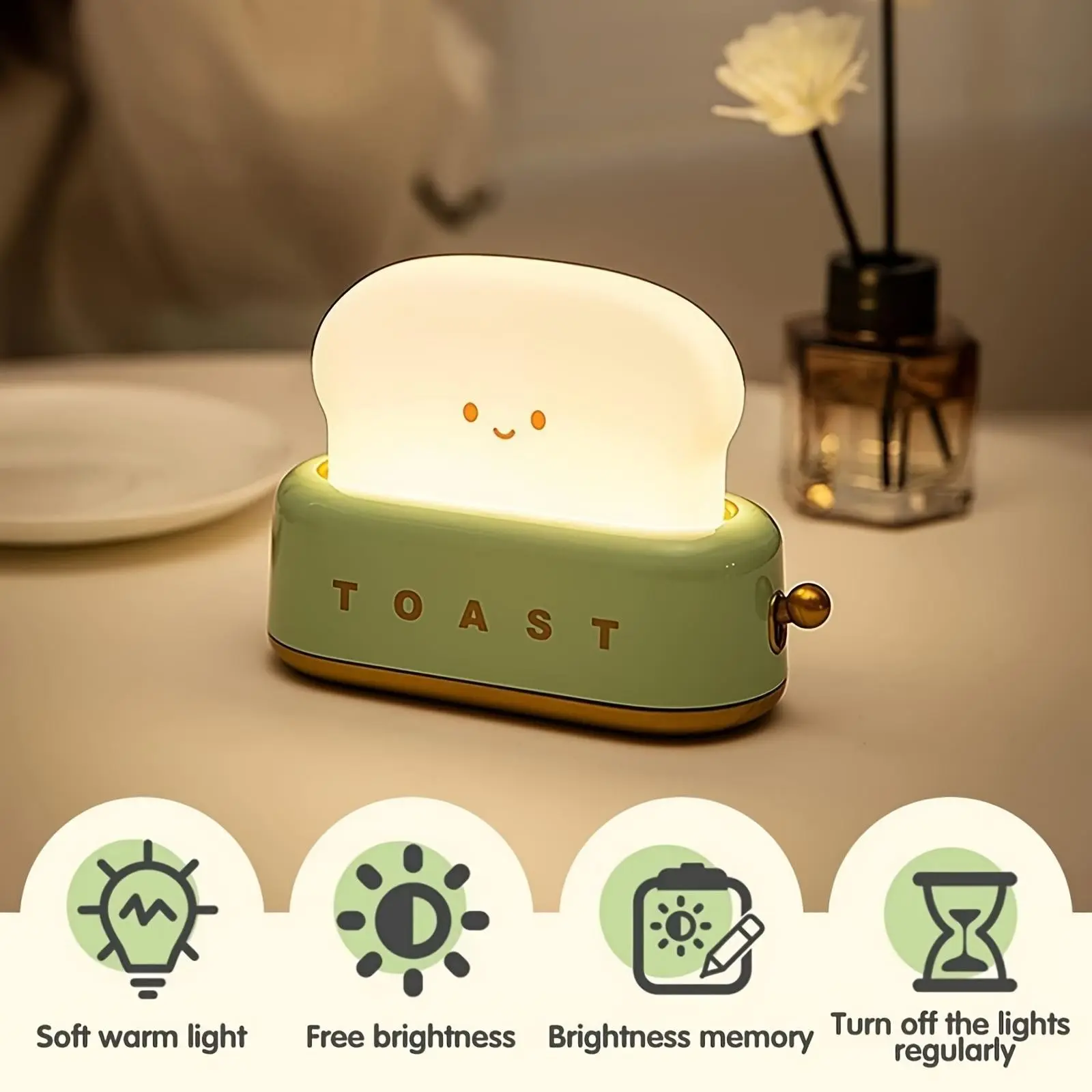 Cute Toast Bread Machine Shape LED Table Lamp, Rechargeable 3000k USB Night Light, Cozy Decorative Lighting for Home, Perfect Gift, Usb Powered Lamp