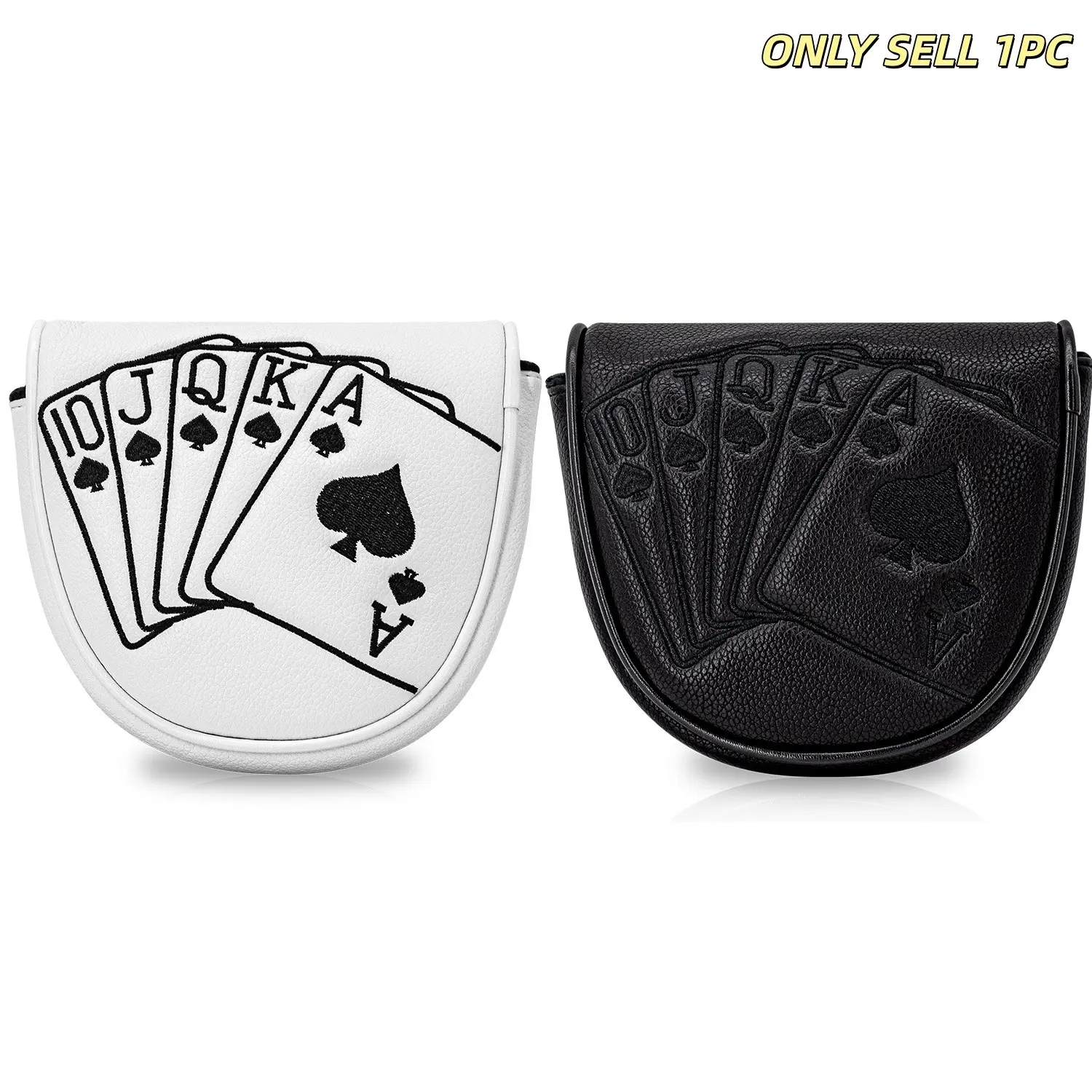 1pc Putter Head Cover, Playing Card Pattern, Magnetic Closure PU Shell, Soft Fleece Lining, and Available, Golf Accessories, Golf Gear, Golf Gift Accessory, Golf Supply