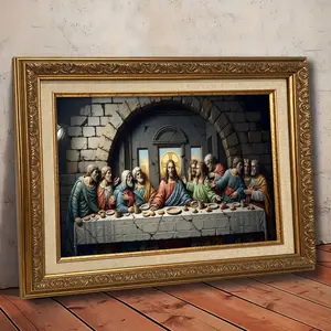 1Count Vintage Framed Painting, Classic Religious Last Supper Decorative Artwork, Nordic Style, Retro Poster Art, Valentine'S Day, Christmas And New Year Gift, For Living Room, Bedroom, Office Decor, Print Canvas Artwork