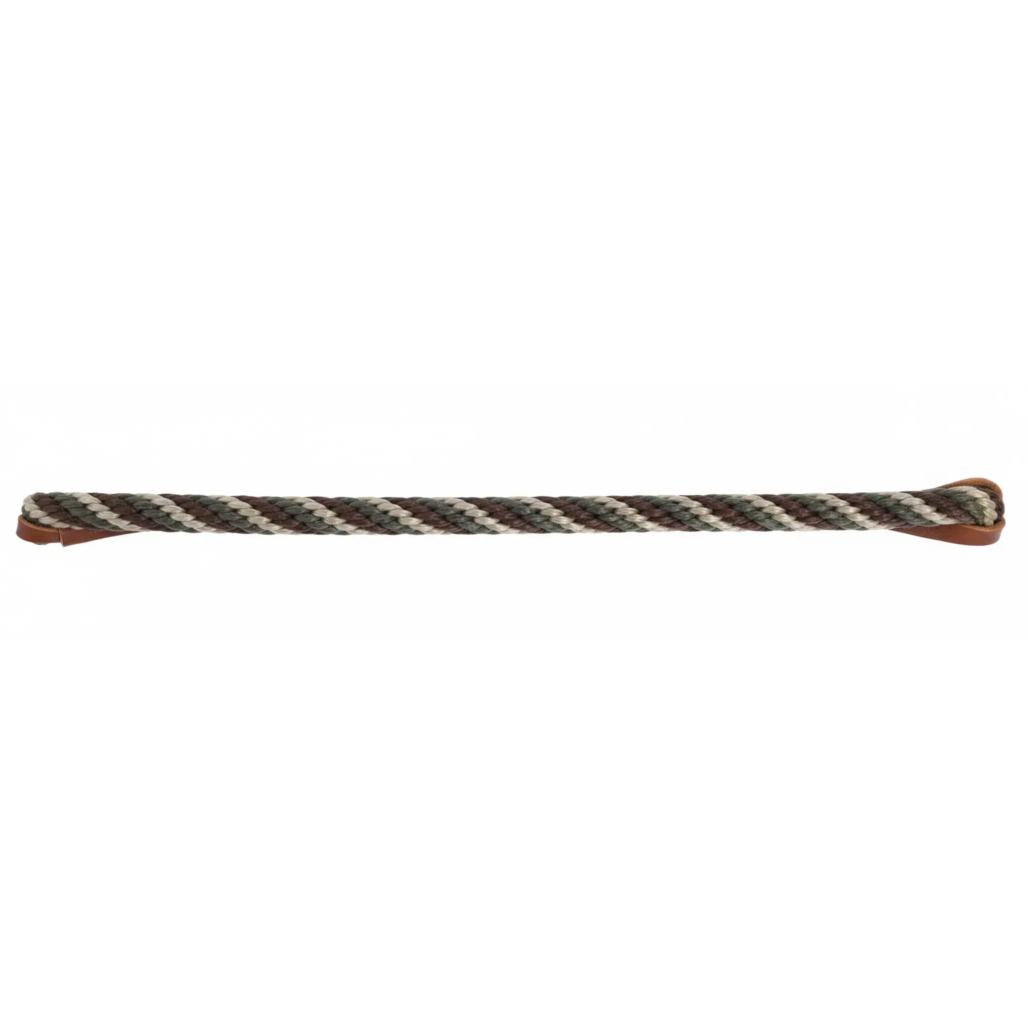 Professional's Choice 6690 Braided Poly Rope Roping Reins with Leather Waterloops - 8ft x 3/8in - Olive/Brown/Jute