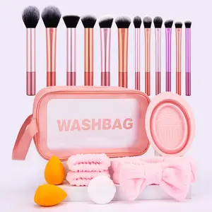 Beginner Makeup Brush Set with Travel Bag, Hair Band Beauty Sponge Powder Puff, Essential for Beginners and Travels