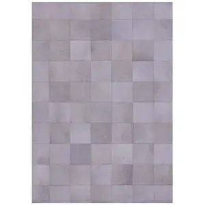 White Natural Cowhide Hand Stitched Patchwork Rug - 3' 4" X 4' 9"