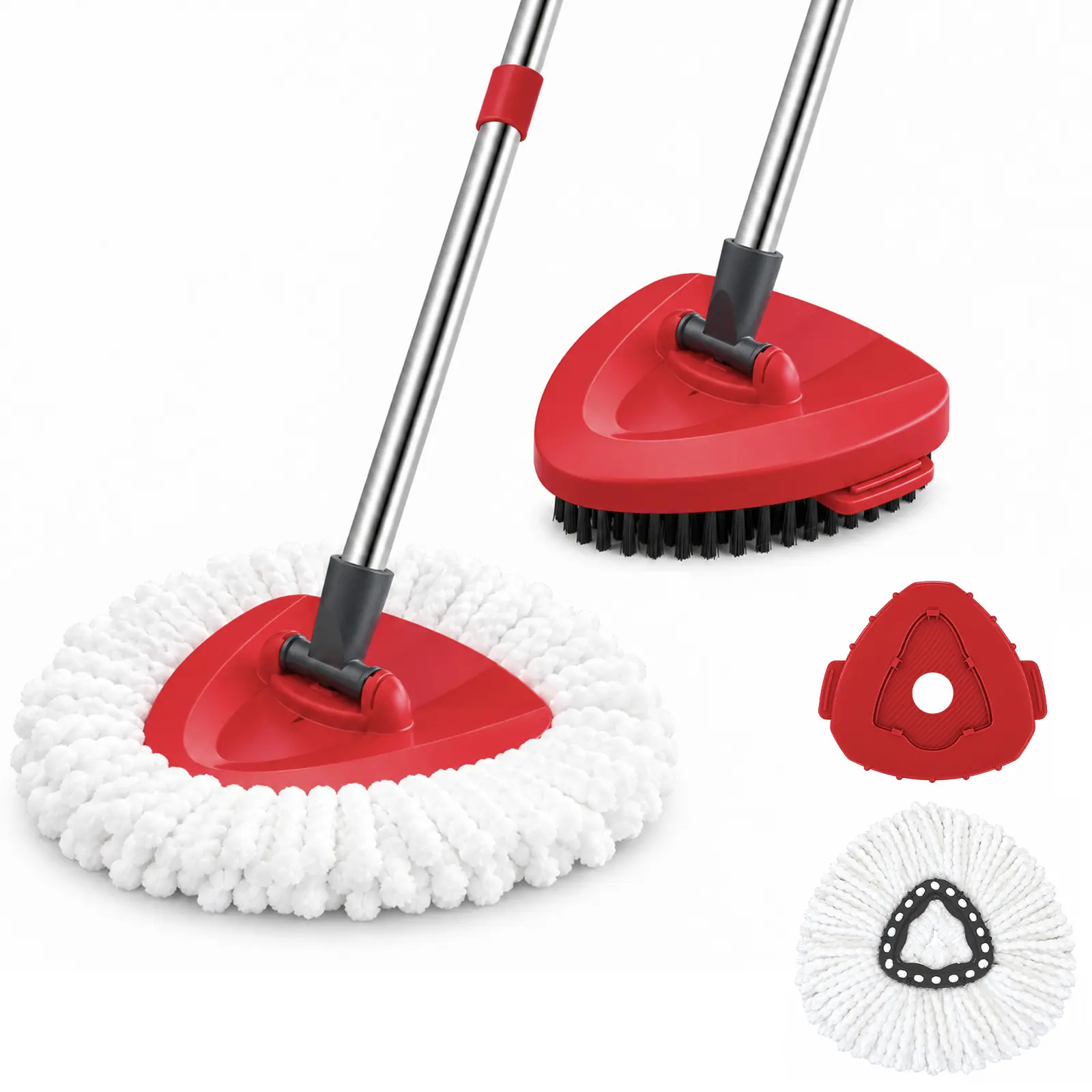 Spin Mop Head & Scrub Brush Refills Compatible with O-Cedar EasyWring 1-Tank System, Triangular Microfiber Mop Heads + Stiff Bristle Scrub Brush with Base, Machine Washable, Bucket & Handle Not Included