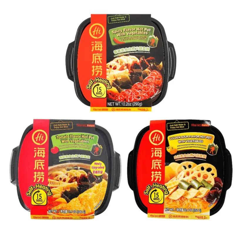 Haidilao Self-Heating Spicy Vegetable Hot Pot+Tomato Vegetable Hot Pot+Golden Soup Vegetarian Hot Pot, 34.75 oz【3 Flavors Combo Packs】【Vegetarian】- Clear‑Oil Base, Multi‑Texture, Rich & Savory, Numbing & Spicy, Premium Veggies, 15‑Min Ready