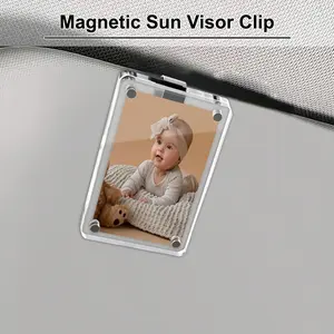 1 pc New Magnetic Photo Clip For Car Sun Visor, Universal Acrylic Fridge Magnet Transparent Magnetic Instant Photo Frame, Car Sun Visor Photo Frame Clip, Personalized DIY Car Decor Photo Frame,Pet Family Memorial Photo Frame Clip