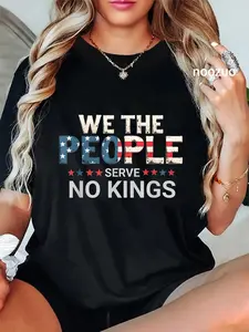 Casual Graphic T-Shirt with "No Kings In America" Print, Unisex Short Sleeve Round Neck 100% Cotton Top for Everyday Wear