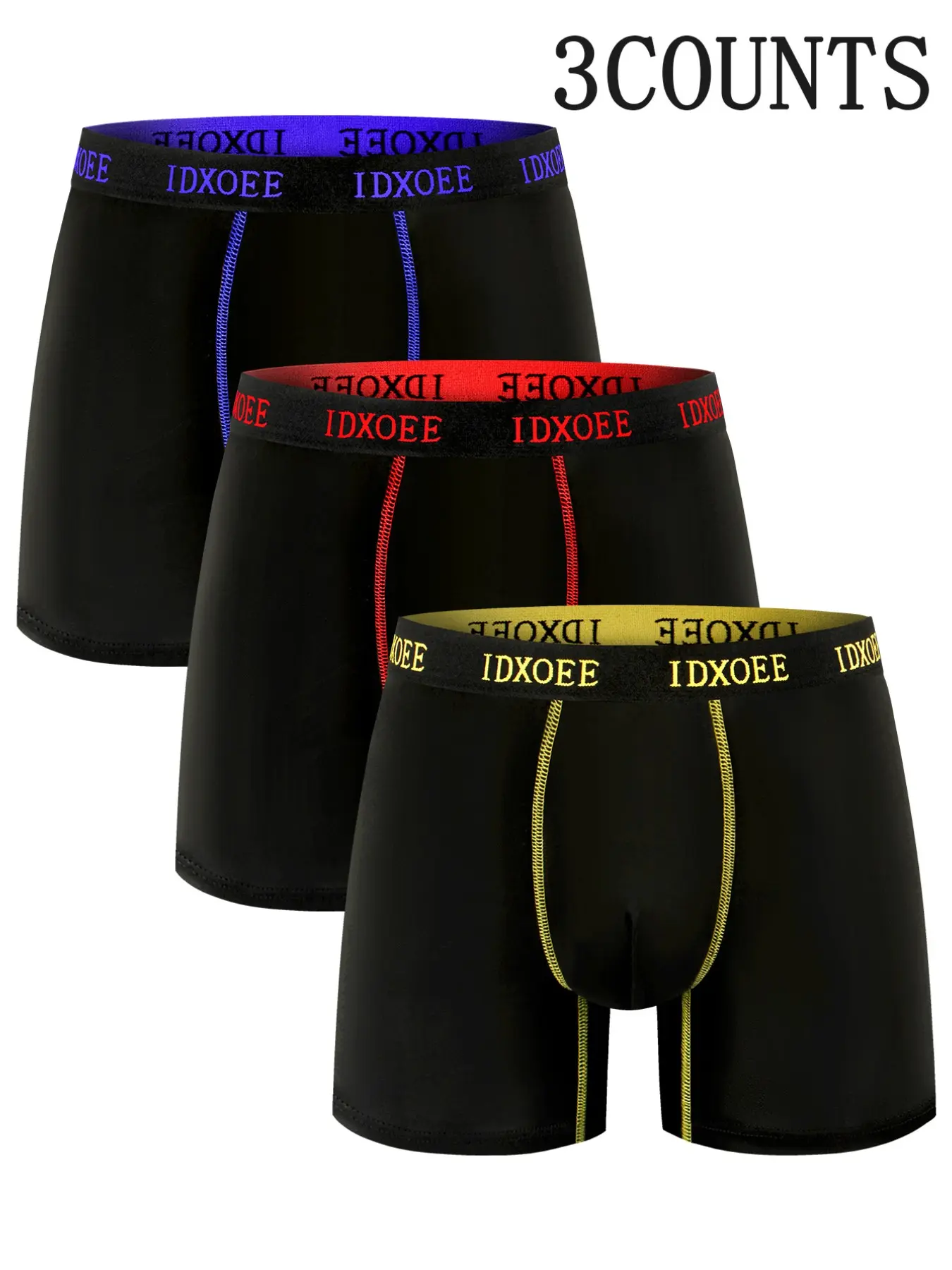 3 pcs men's comfortable slim fit shaping Sporty Underwear - breathable, quick drying, elastic waistband, long boxer underwear for exercise, casual wear, Activewear - soft, lightweight