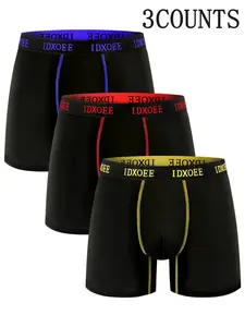 3 pcs men's comfortable slim fit shaping Sporty Underwear - breathable, quick drying, elastic waistband, long boxer underwear for exercise, casual wear, Activewear - soft, lightweight