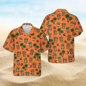 Mens Tropical TikiMask HawaiianShirt Button Down Palm Tree Coconut Hibiscus Print, Vintage Aloha Luau Party Beach Shirt, Tiki Bar Island Summer Vacation Gift for # TikTokMadeMeBuyIt # AlohaStyle # TikiVibes # BeachOutfit # TrendyShirt