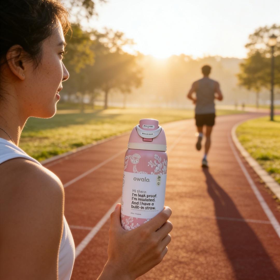Owala FreeSip 32oz Pink White Lace Bow Insulated Bottle - Soft Sweet Style, Portable & Leak-Proof for Student & Commute Use