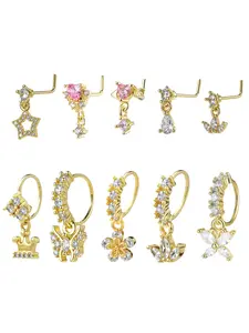 Women's L-Shaped Butterfly Love Star Flower Nose Rings Set, Sparkling Nose Ring, 316L Surgical Steel Cz Nose Studs, Elegant Body Jewelry for All Seasons