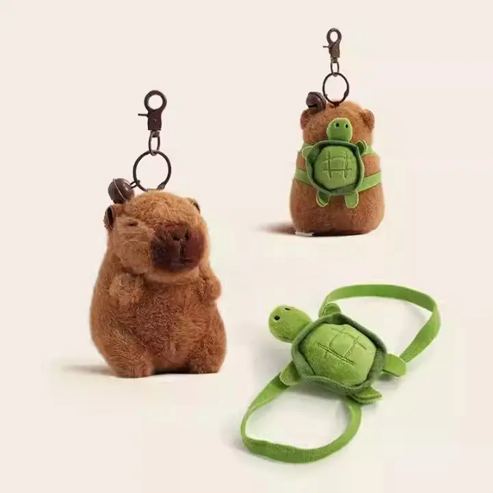 Capybara Plush Pendant, Kawaii Stuffed Animal Collectibles with Turtle Shell, Soft Decoration Accessory for Backpacks & Purses, Animals, Bag Charm, Adorable, Gift Ideas, Secure Clip, Clasp Hook, Kids’ Back-To-School/Birthday Gift, Lightweight, Portable, B