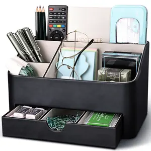 KINGFOM Desk Organizer with Drawer, Multifunction Pencil Holder for Desk  Black Desk Organizer and Accessories 5 Comparetments for Home Office Supplies