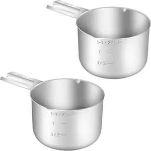 2 count 1-1/2Cup (360ml, 12oz) Single Measuring Cup, Stainless Steel Measure Scoop, Metric and  Measurement, Dishwasher Safe