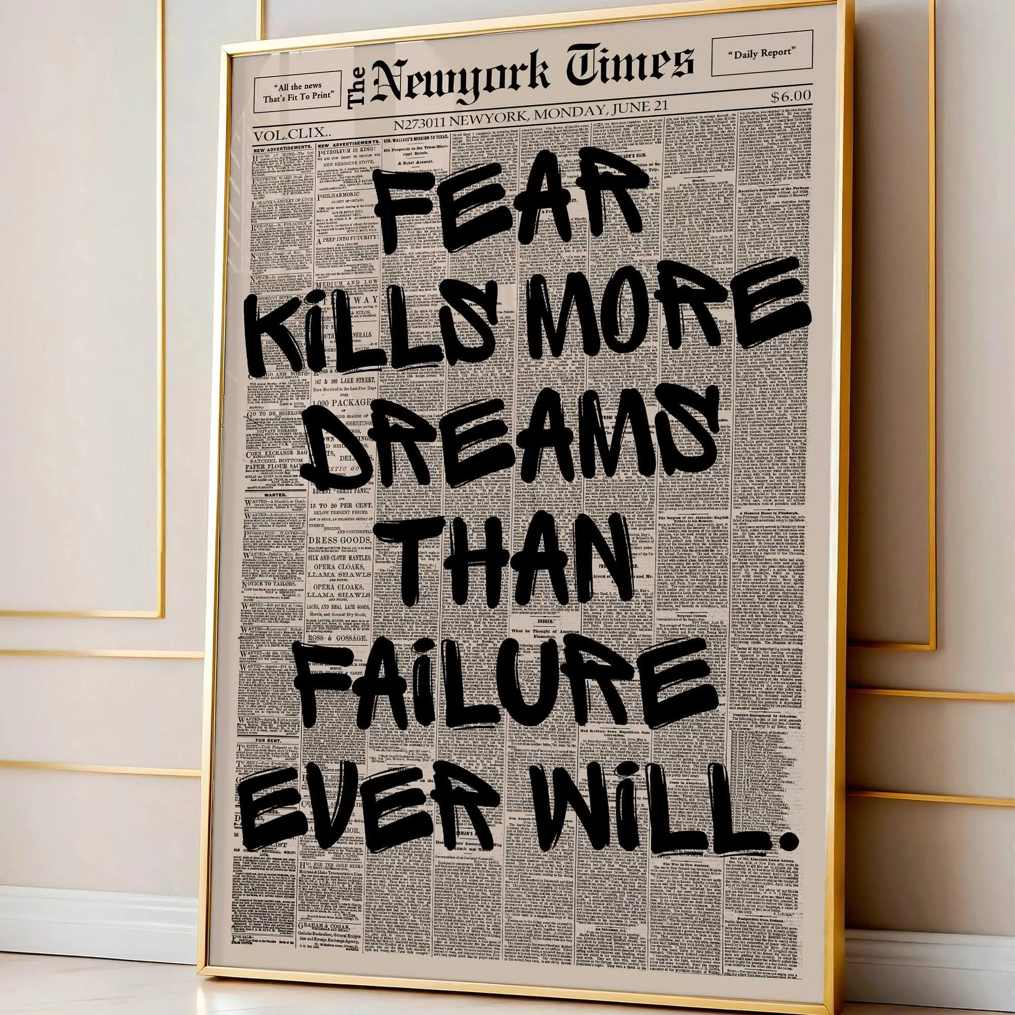 Retro Fear Kill More Dreams Than Failure PosterPoster, Motivational Wall Art, Typography Print, Uplifting Quote