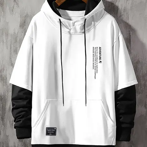 Men's Fleece Hoodie Sweatshirt, Fashion Colorblock Design, Graphic Print Hoodie, Comfortable Loose Fit Longsleeves Pullover, Drawstring Hooded Casual Long Sleeve Top, Loose Fitting Hoodie, Street Fashion Hoodie, Graphic Hoodies