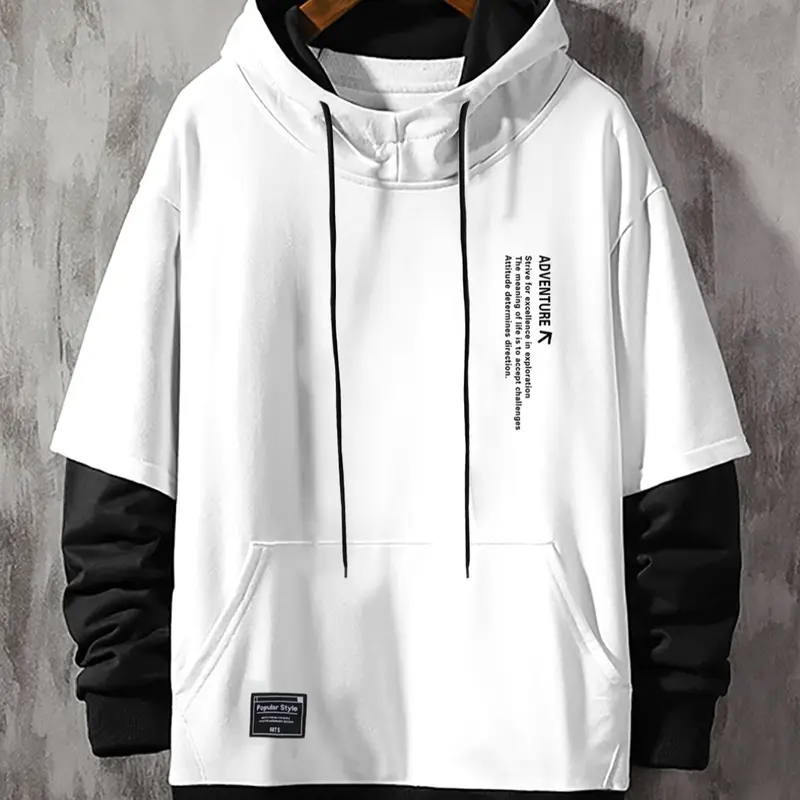 Men's Fleece Hoodie Sweatshirt, Fashion Colorblock Design, Graphic Print Hoodie, Comfortable Loose Fit Longsleeves Pullover, Drawstring Hooded Casual Long Sleeve Top, Loose Fitting Hoodie, Street Fashion Hoodie, Graphic Hoodies