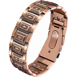City Fashion Copper Bracelet for Men with 3800 Gauss Magnets,Magnetic Cross Bracelets for Men,Adjustable Length with Sizing Tool Wearable