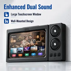 Waterproof Wall Mounted Smart TV for Shower & Kitchen – Touchscreen Bluetooth Speaker Display with Dual Stereo Sound Phone Wireless Holder Cellphone Smartphone