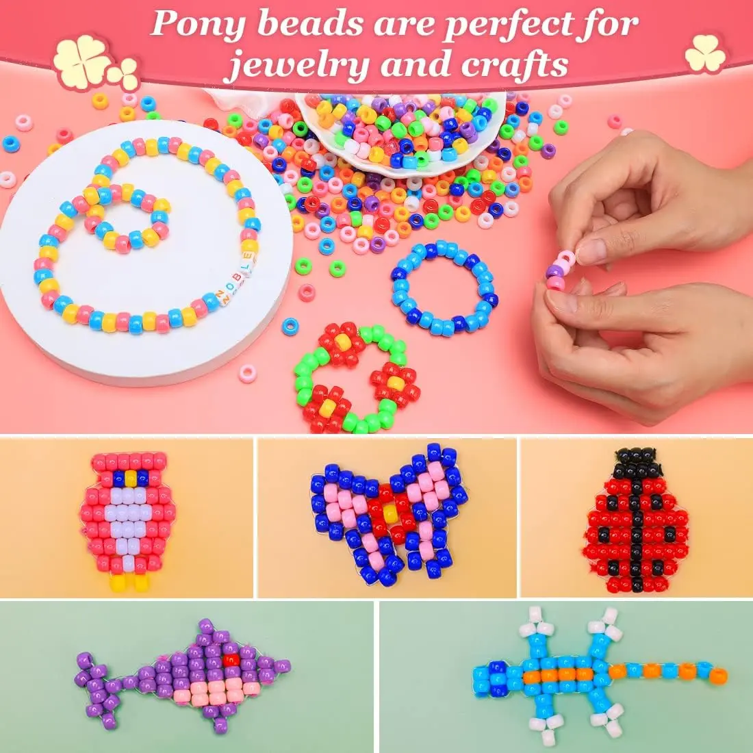 1000+ pcs Pony Beads, Multi-Colored Bracelet Beads for Hair Braids ...