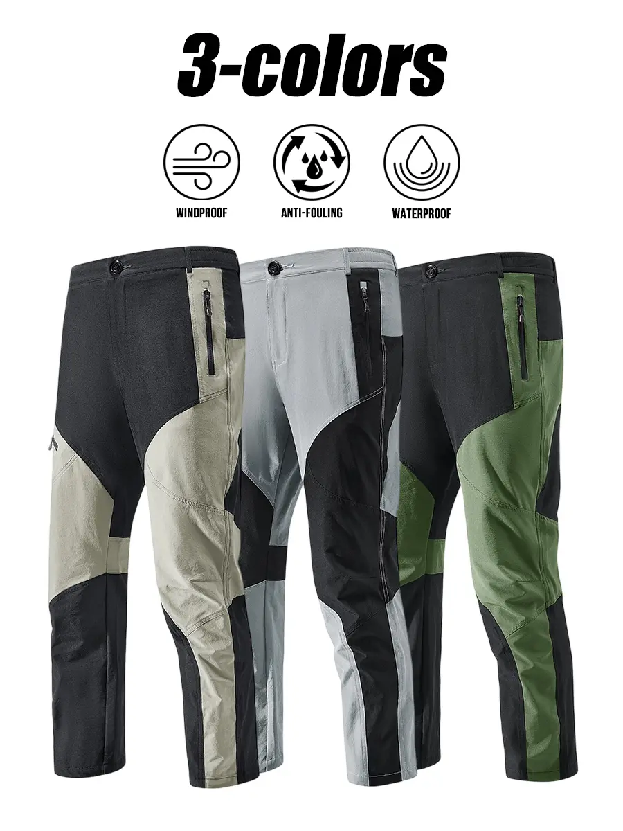 3-PACK Men Tactical Combat Trekking Long Pants, Skin-Friendly Windproof Waterproof Anti-Fouling Three Protection Technical Fabric, Zip Security Pocket Outdoor Mountaineering Fishing Daily Occasions Multipack