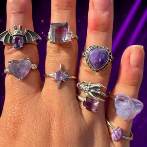 Sterling Silver Adjustable Gemstone Ring - Over 90 Options - Natural Crystal Ring